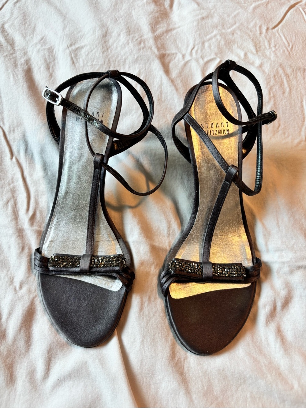Stuart Weitzman Gray Beaded Strappy Heeled Sandals